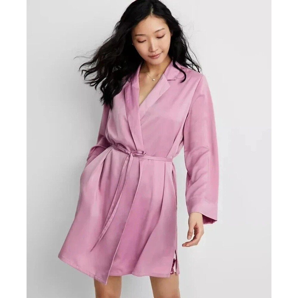 State Of Day Size L Womens Belted Robe Short Mauve Orchid Pockets